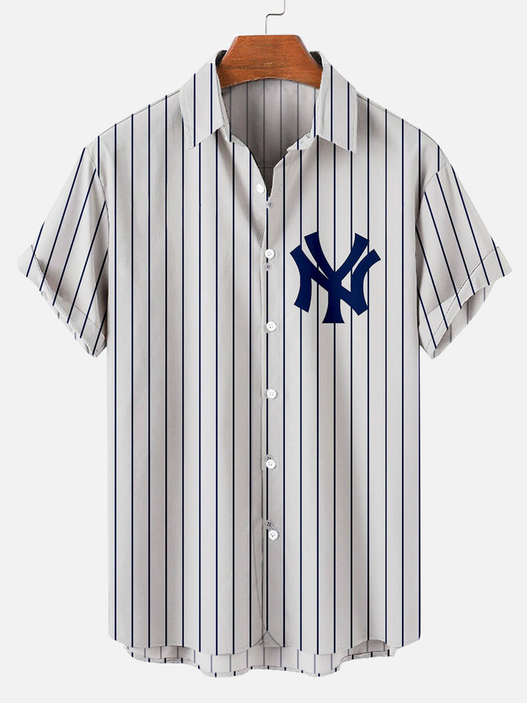 Striped Yankees Men's Short Sleeve Shirt White / M