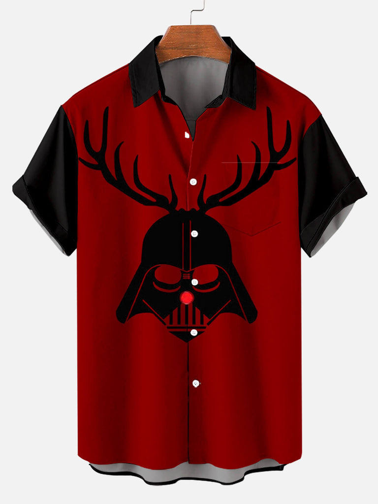 Christmas Star War Men's Short Sleeve Casual Shirt Red / M