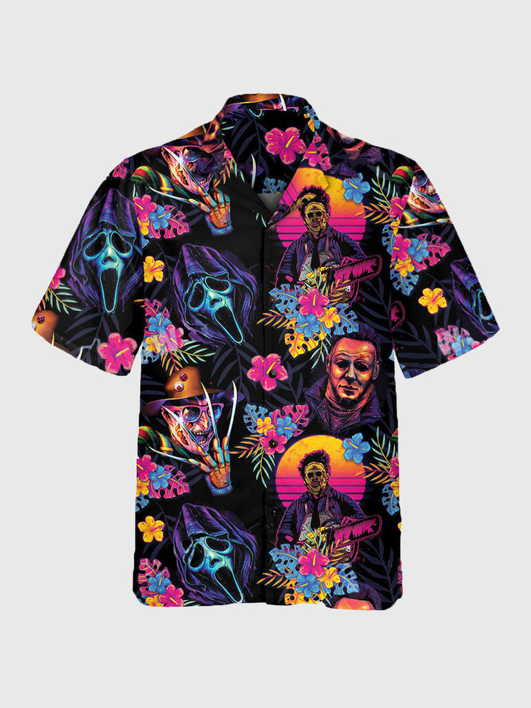 Men's Halloween Horror Movie Hawaii Short Sleeve Shirt Purple / M