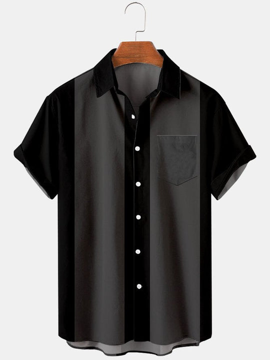 Men's Basic 50s Style Bowling Shirt Black / M