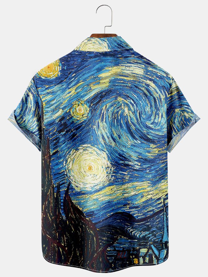 Mens Retro Van Gogh The Starry Night Lapel Loose Short Sleeve Funky Hawaiian ShirtsMens short sleeve shirts Big and tall Mens shirts Short sleeve shirts for men Mens 4xl shirts Casual short sleeve shirts