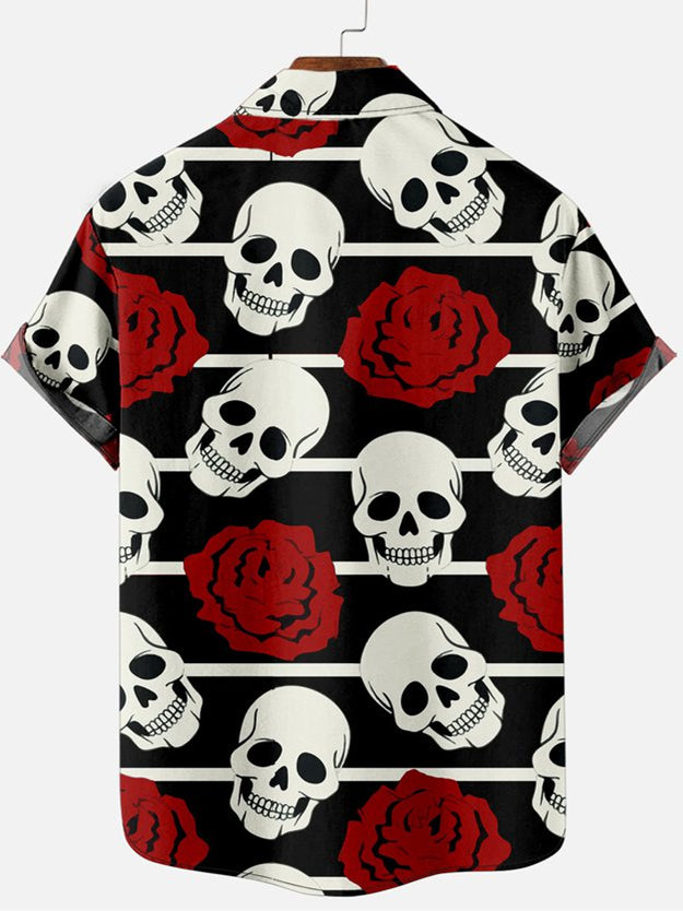 Halloween Rose Skull Men's Short Sleeve ShirtMens short sleeve shirts Big and tall Mens shirts Short sleeve shirts for men Mens 4xl shirts Casual short sleeve shirts