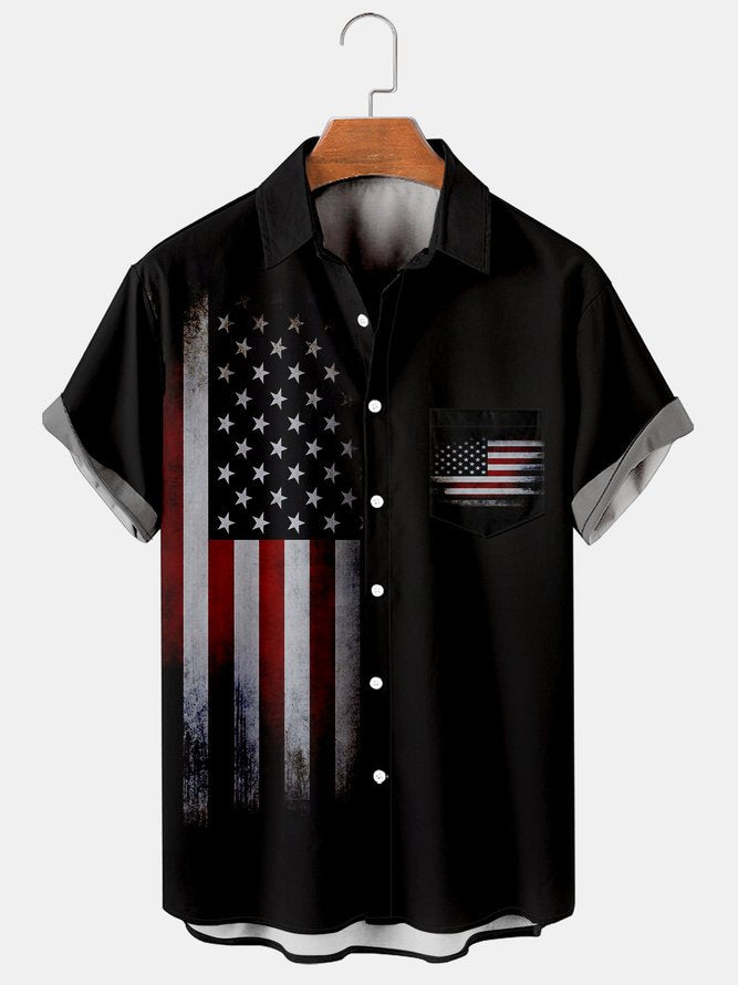 Mens Independence Day Print Casual Breathable Short Sleeve Shirt American Flag Novelty Black / MMens short sleeve shirts Big and tall Mens shirts Short sleeve shirts for men Mens 4xl shirts Casual short sleeve shirts