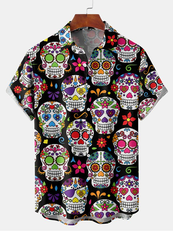 Cool Skull Men's Short Sleeve Shirt Black / MMens short sleeve shirts Big and tall Mens shirts Short sleeve shirts for men Mens 4xl shirts Casual short sleeve shirts