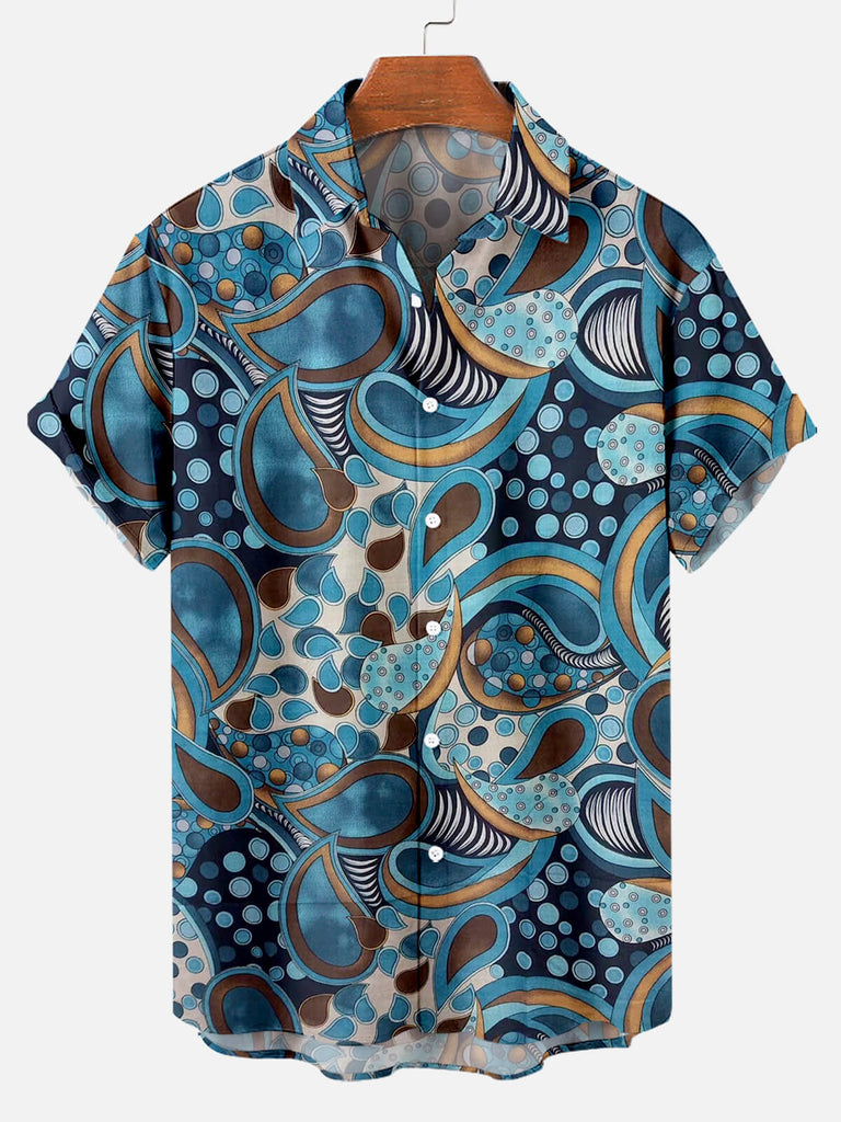 Retro Ethnic Pattern Men's Short Sleeve Tops Blue / MMens short sleeve shirts Big and tall Mens shirts Short sleeve shirts for men Mens 4xl shirts Casual short sleeve shirts