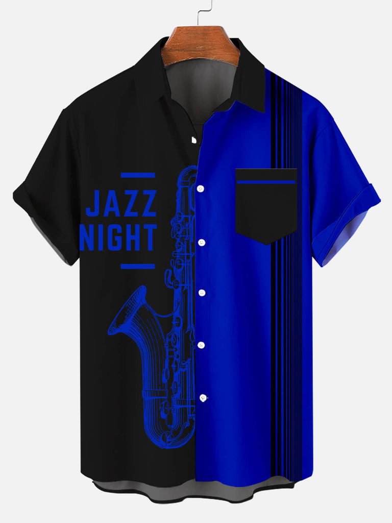 Music Festival Jazz Night Stripes Men's Short Sleeve ShirtMens short sleeve shirts Big and tall Mens shirts Short sleeve shirts for men Mens 4xl shirts Casual short sleeve shirts