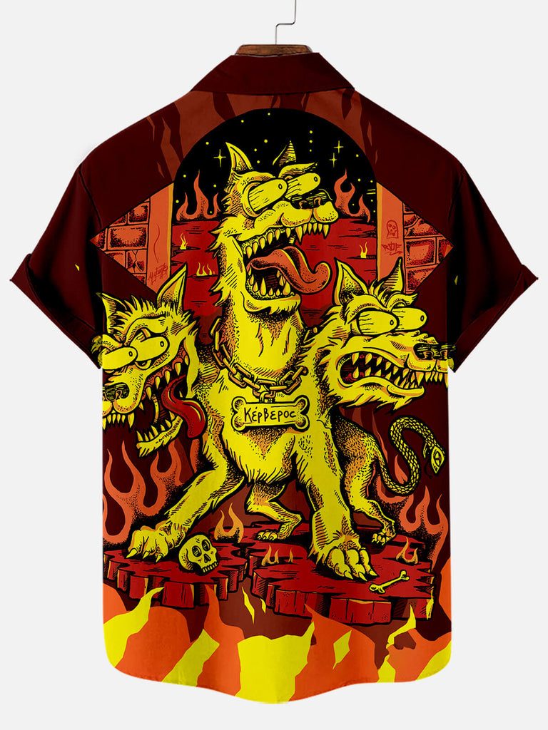 Men's Cerberus Three-Headed Dog Pattern Men's Short Sleeve TopsMens short sleeve shirts Big and tall Mens shirts Short sleeve shirts for men Mens 4xl shirts Casual short sleeve shirts