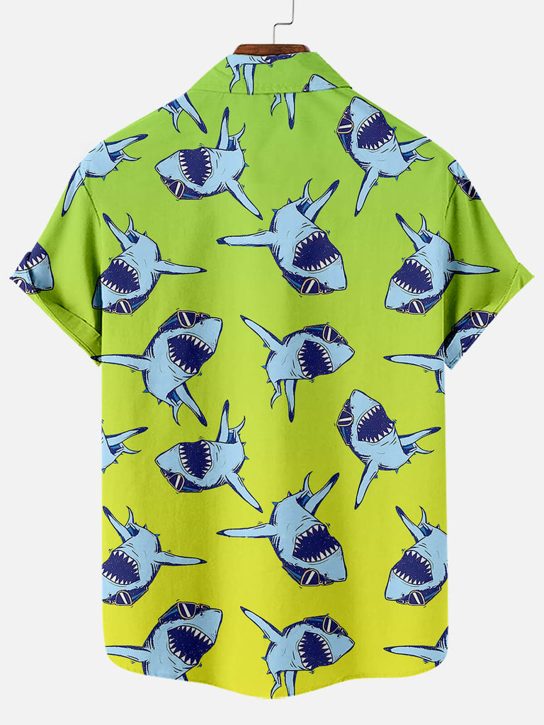 Hawaiian Deep Sea Shark Pattern Men's Short Sleeve TopMens short sleeve shirts Big and tall Mens shirts Short sleeve shirts for men Mens 4xl shirts Casual short sleeve shirts