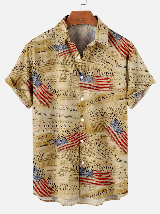 American Flag Men's Short Sleeve Tops Beige / M