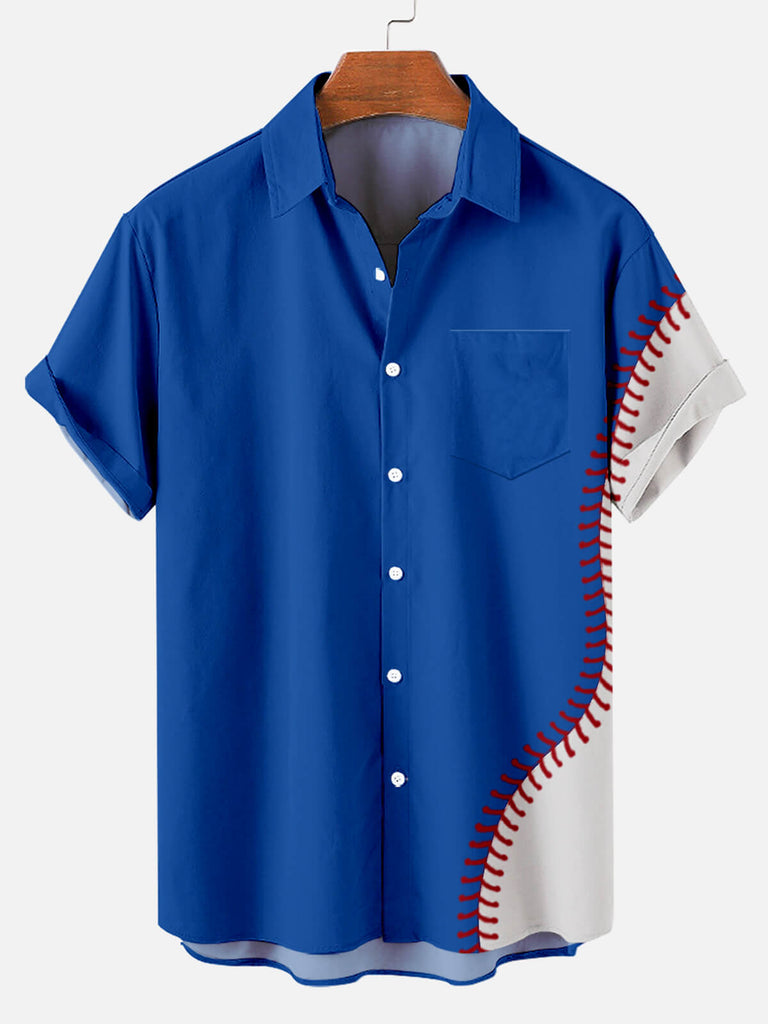 Baseball Stripes Men's Short Sleeve Tops Blue / M