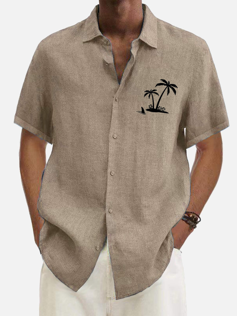 Hawaiian Coconut Tree Cowboy's Men's Short Sleeve Tops Khaki / MMens short sleeve shirts Big and tall Mens shirts Short sleeve shirts for men Mens 4xl shirts Casual short sleeve shirts