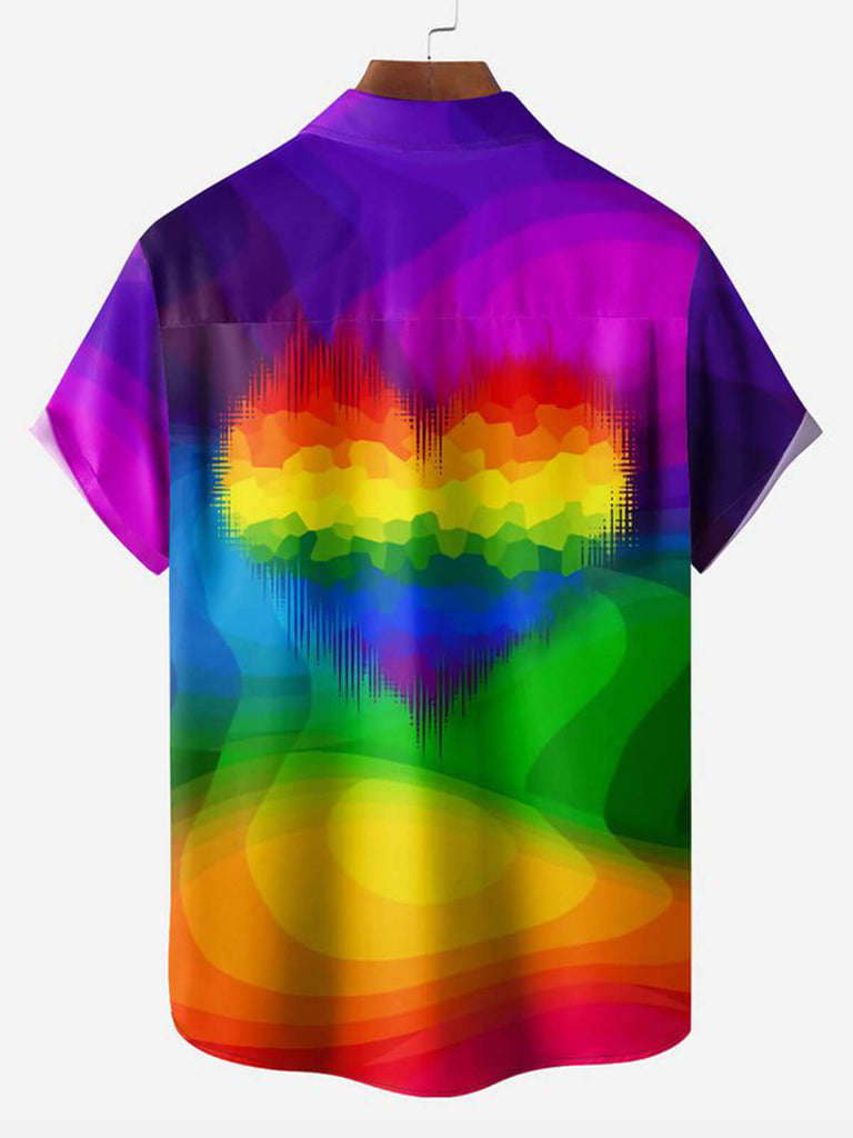 Men's Colorful Rainbow Heart Chest Pocket Short Sleeve ShirtMens short sleeve shirts Big and tall Mens shirts Short sleeve shirts for men Mens 4xl shirts Casual short sleeve shirts