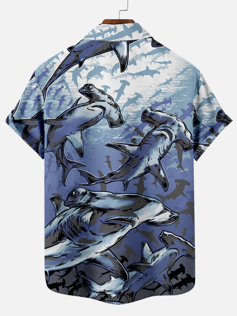 Hawaiian Deep Sea Shark Pattern Men's Short Sleeve TopMens short sleeve shirts Big and tall Mens shirts Short sleeve shirts for men Mens 4xl shirts Casual short sleeve shirts