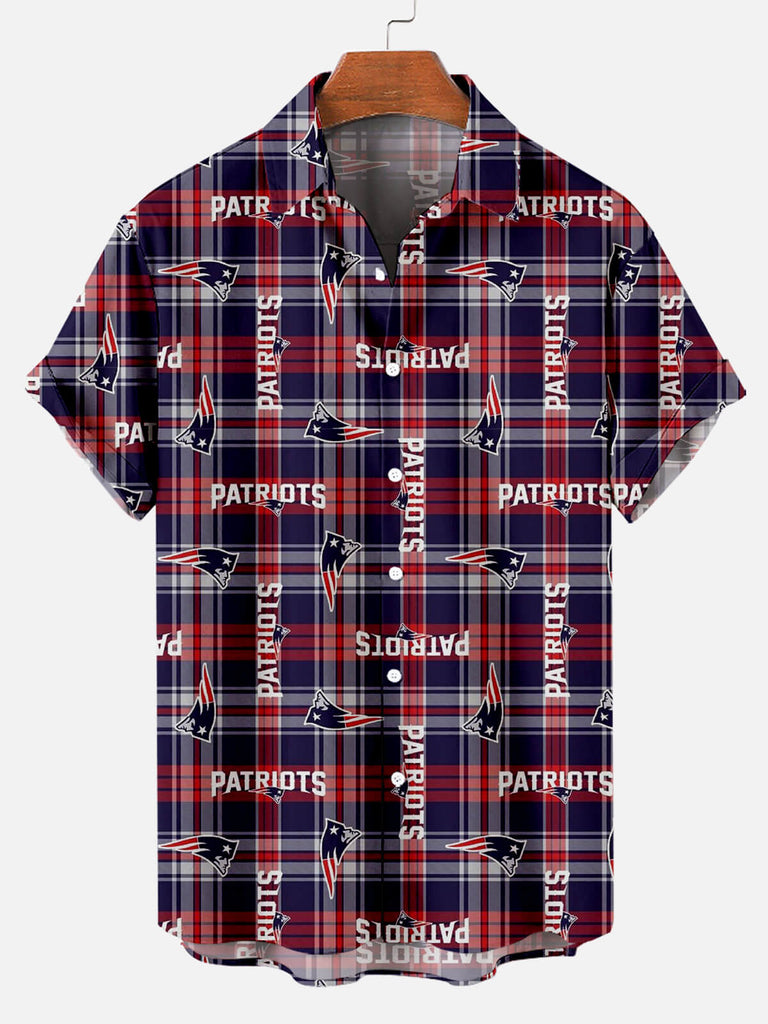 New England Patriots Plaid Men's Short Sleeve Shirt Brown / M