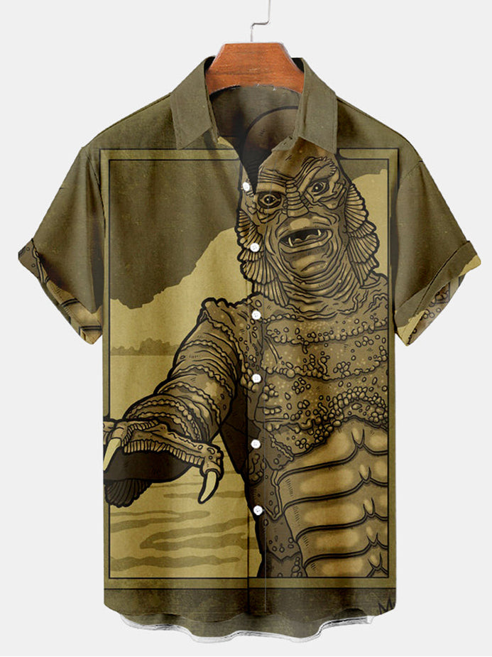 Halloween Monstre Men's Short Sleeve Shirt Khaki / M