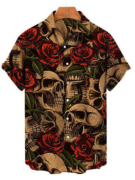 Halloween Skull Rose Men's Short Sleeve Shirt Colors / MMens short sleeve shirts Big and tall Mens shirts Short sleeve shirts for men Mens 4xl shirts Casual short sleeve shirts