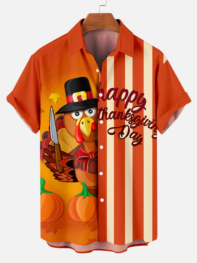 Happy Thanksgiving Day Men's Short Sleeve Shirt Orange / M