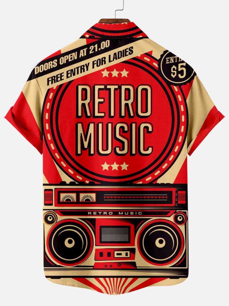 Free Retro Music Men's Short Sleeve ShirtMens short sleeve shirts Big and tall Mens shirts Short sleeve shirts for men Mens 4xl shirts Casual short sleeve shirts