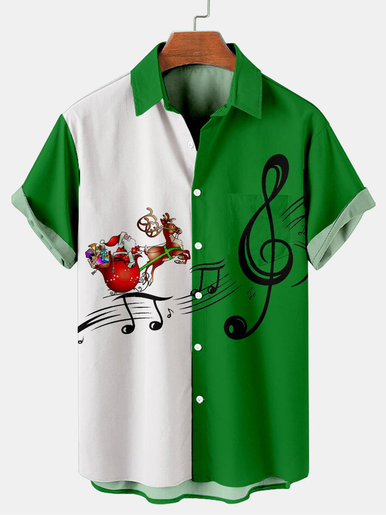 Happy Christmas Music Men's Short Sleeve Shirt Green / SMens short sleeve shirts Big and tall Mens shirts Short sleeve shirts for men Mens 4xl shirts Casual short sleeve shirts