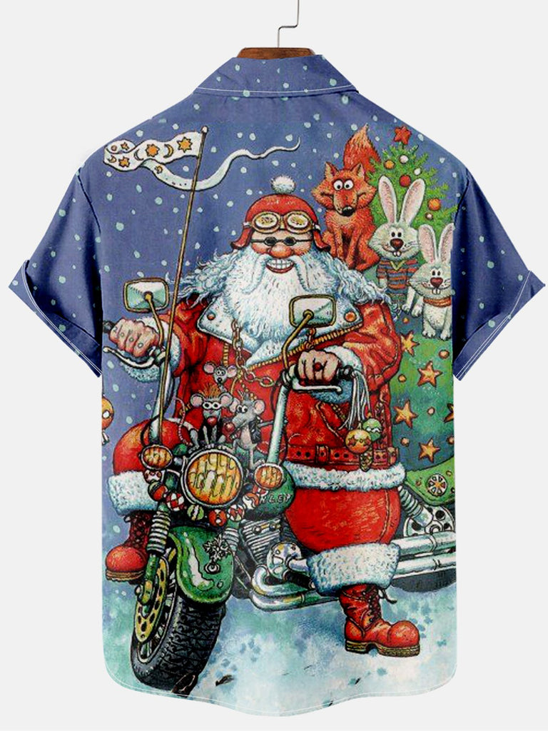 Christmas Motorcycle Santa Men's Short Sleeve Casual ShirtMens short sleeve shirts Big and tall Mens shirts Short sleeve shirts for men Mens 4xl shirts Casual short sleeve shirts