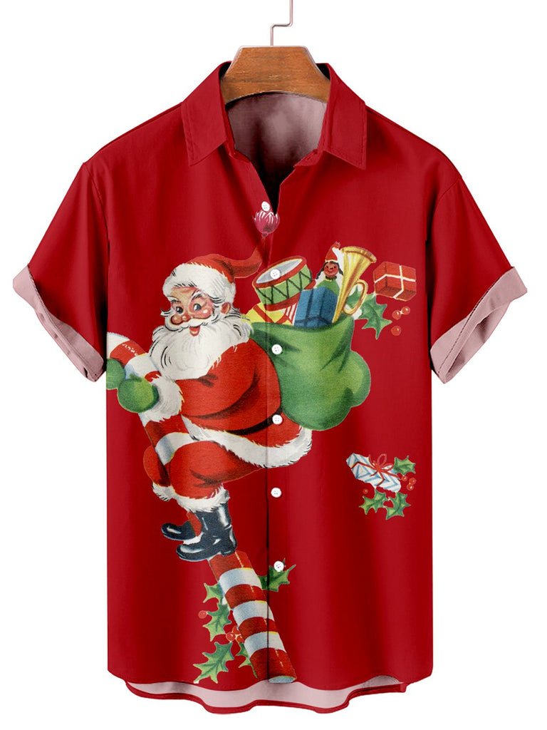 Christmas Santa Men's Short Sleeve Casual Shirt Red / MMens short sleeve shirts Big and tall Mens shirts Short sleeve shirts for men Mens 4xl shirts Casual short sleeve shirts