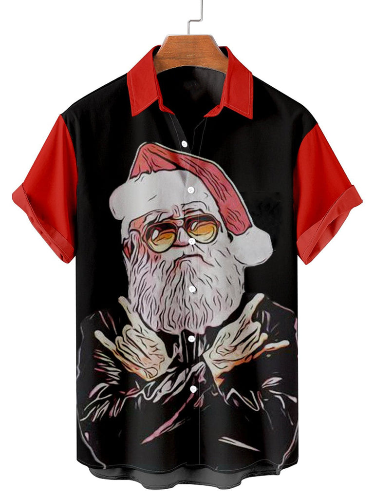 Merry Christmas Men's Short Sleeve Casual Shirt Black / M