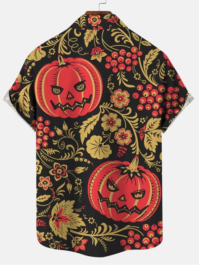 Floral Pumpkin Men's Casual Short-Sleeve ShirtMens short sleeve shirts Big and tall Mens shirts Short sleeve shirts for men Mens 4xl shirts Casual short sleeve shirts