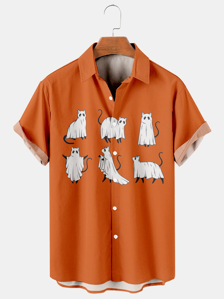 Halloween Ghost Owl Men's Short-Sleeved Shirt Orange / M