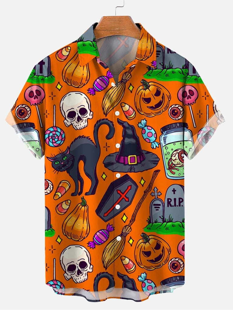 Halloween Element Men's Casual Short-Sleeve Shirt Orange / M