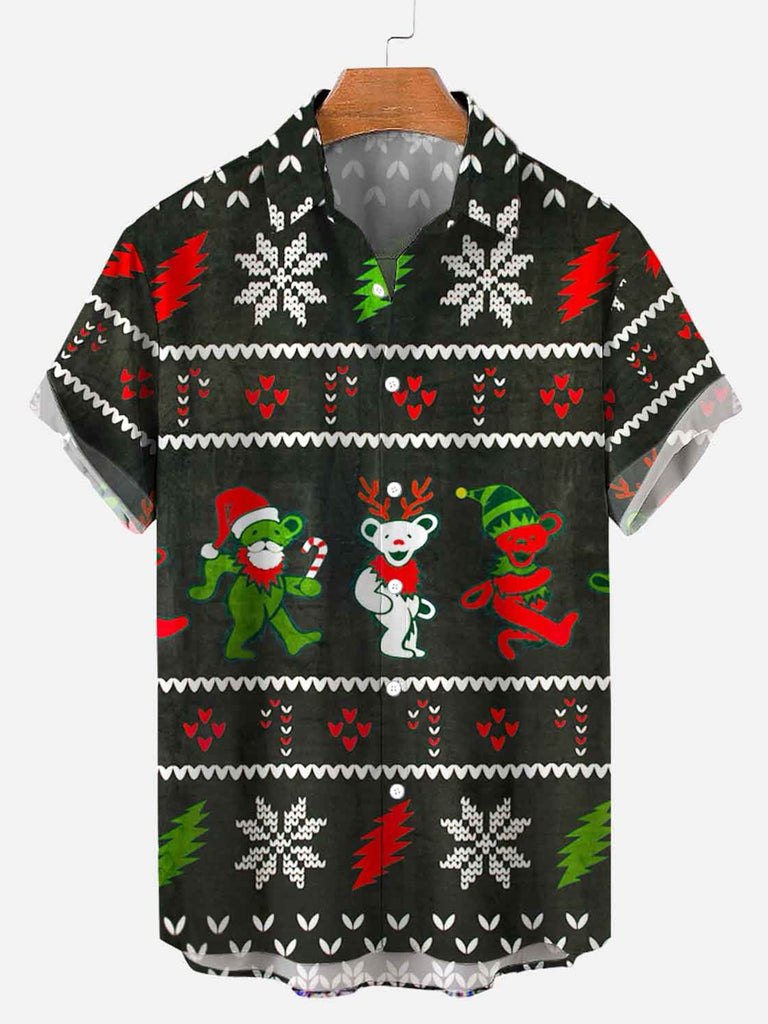 Christmas Bear Men's Short Sleeve Shirt Black / MMens short sleeve shirts Big and tall Mens shirts Short sleeve shirts for men Mens 4xl shirts Casual short sleeve shirts