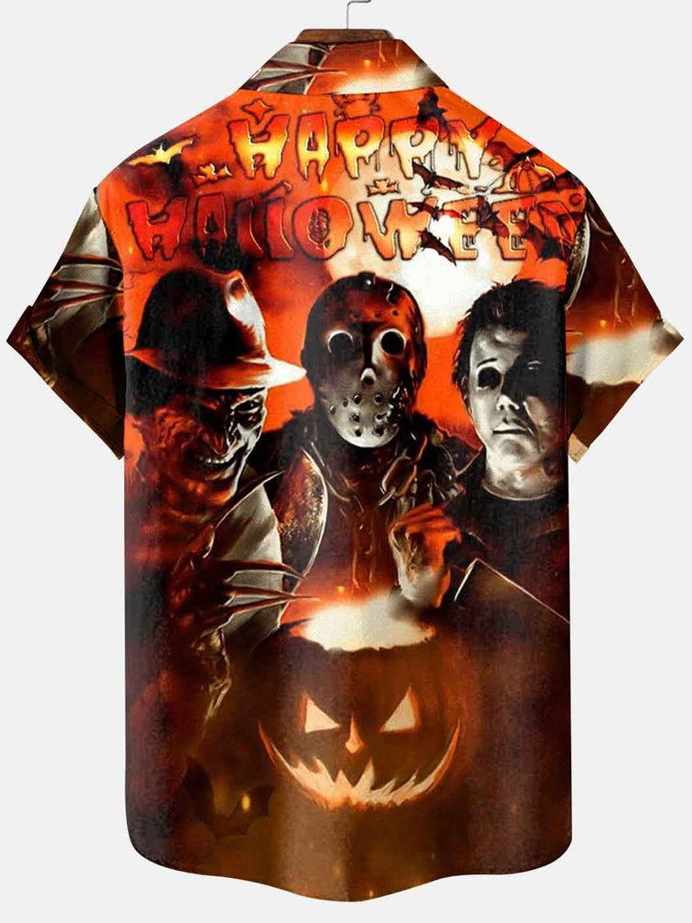 Halloween Horror Movie Men's Casual Plus Size ShirtMens short sleeve shirts Big and tall Mens shirts Short sleeve shirts for men Mens 4xl shirts Casual short sleeve shirts