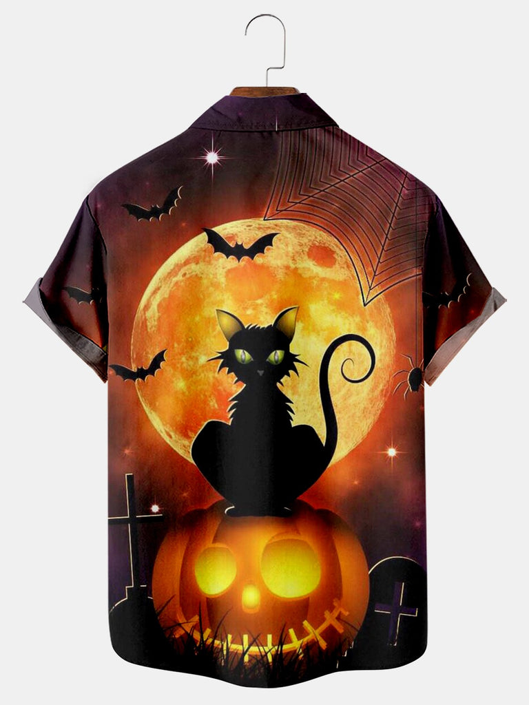 Halloween Black Cat Men's Plus Size Short-Sleeved ShirtMens short sleeve shirts Big and tall Mens shirts Short sleeve shirts for men Mens 4xl shirts Casual short sleeve shirts