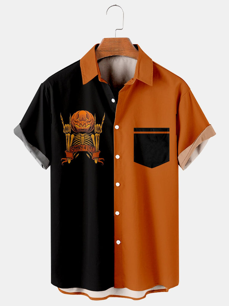 Halloween Casual Loose Men's Plus Size Short-Sleeved Shirt Orange / MMens short sleeve shirts Big and tall Mens shirts Short sleeve shirts for men Mens 4xl shirts Casual short sleeve shirts