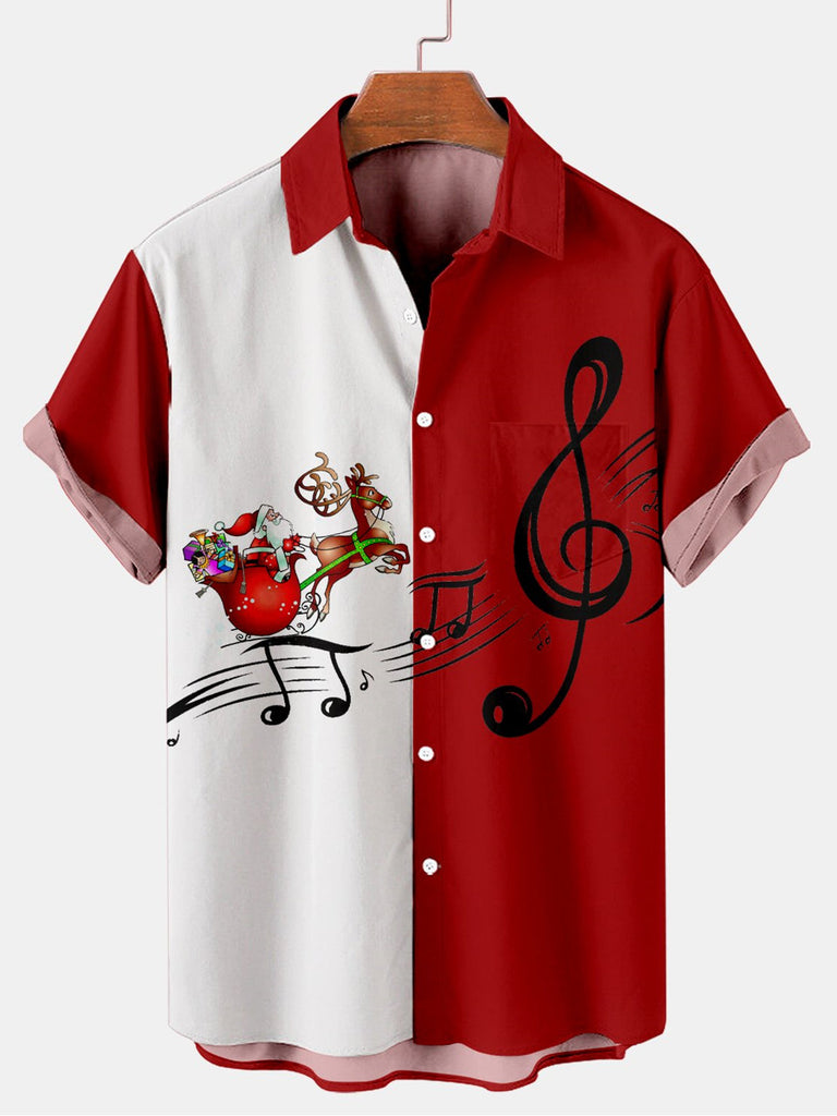 Happy Christmas Music Men's Short Sleeve Shirt Red / M