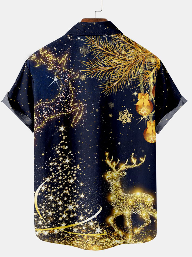 Royal Christmas Elk Men's Short Sleeve ShirtMens short sleeve shirts Big and tall Mens shirts Short sleeve shirts for men Mens 4xl shirts Casual short sleeve shirts