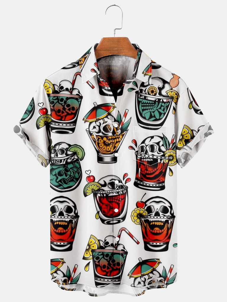 Cool Skull Cup Men's Short Sleeve Shirt White / M