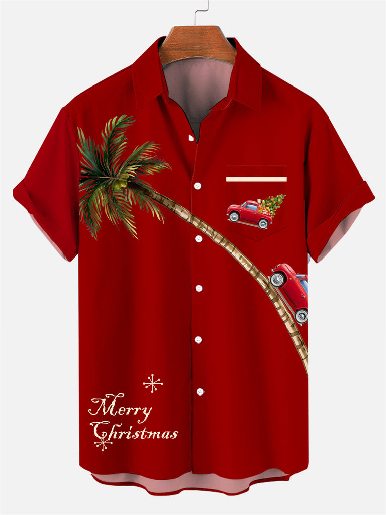 Merry Christmas Men's Casual Short-Sleeved Shirt Red / M